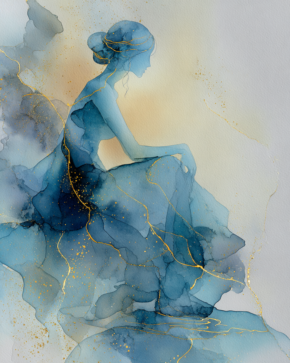Aquarelle d'une femme apaisée aux épaules relâchées, hypnose contre l'anxiété et le stress à Paris
