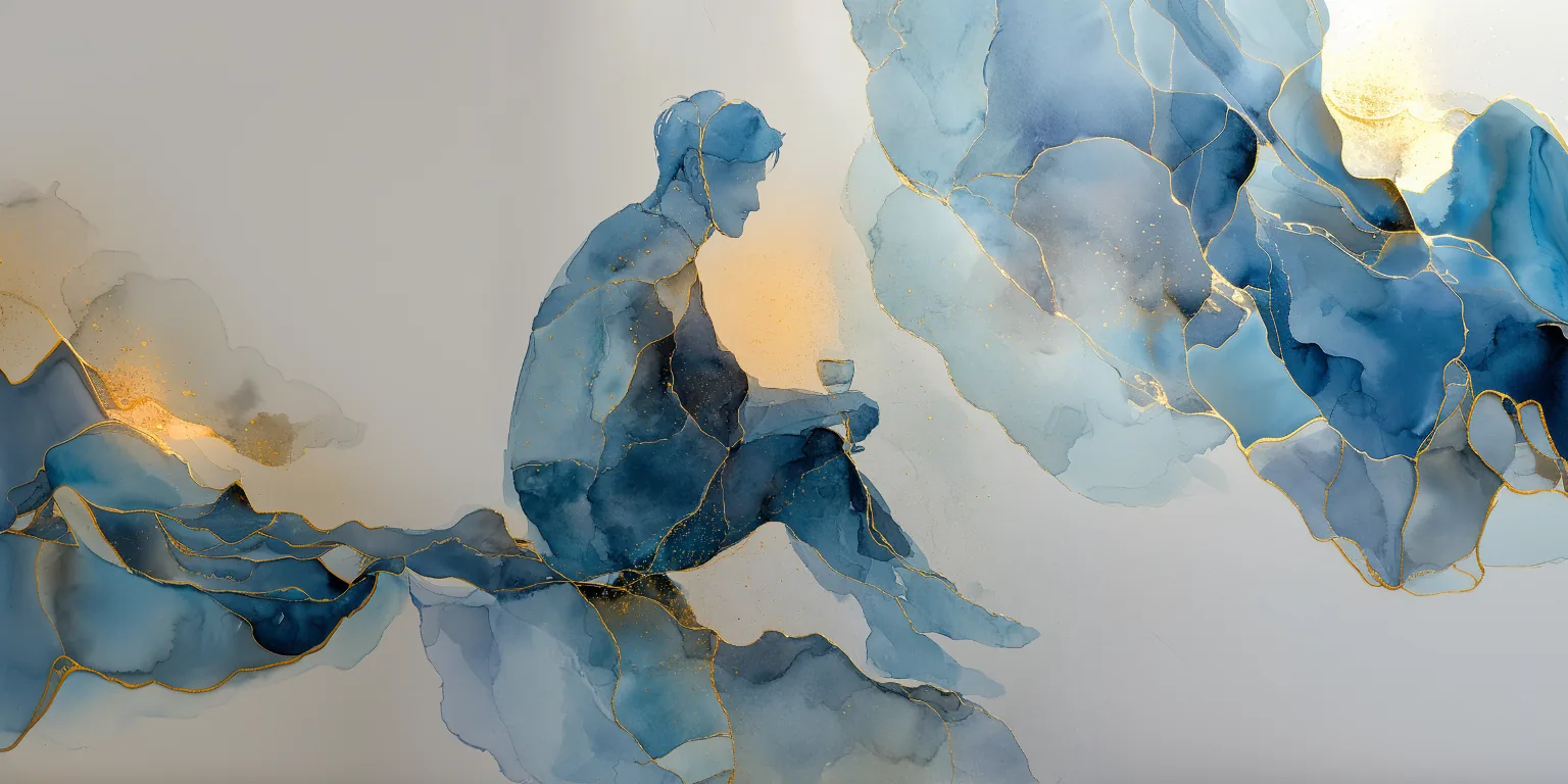 Aquarelle d'un homme se libérant de l'alcool au bord d'un précipice, hypnose pour les addictions à Paris